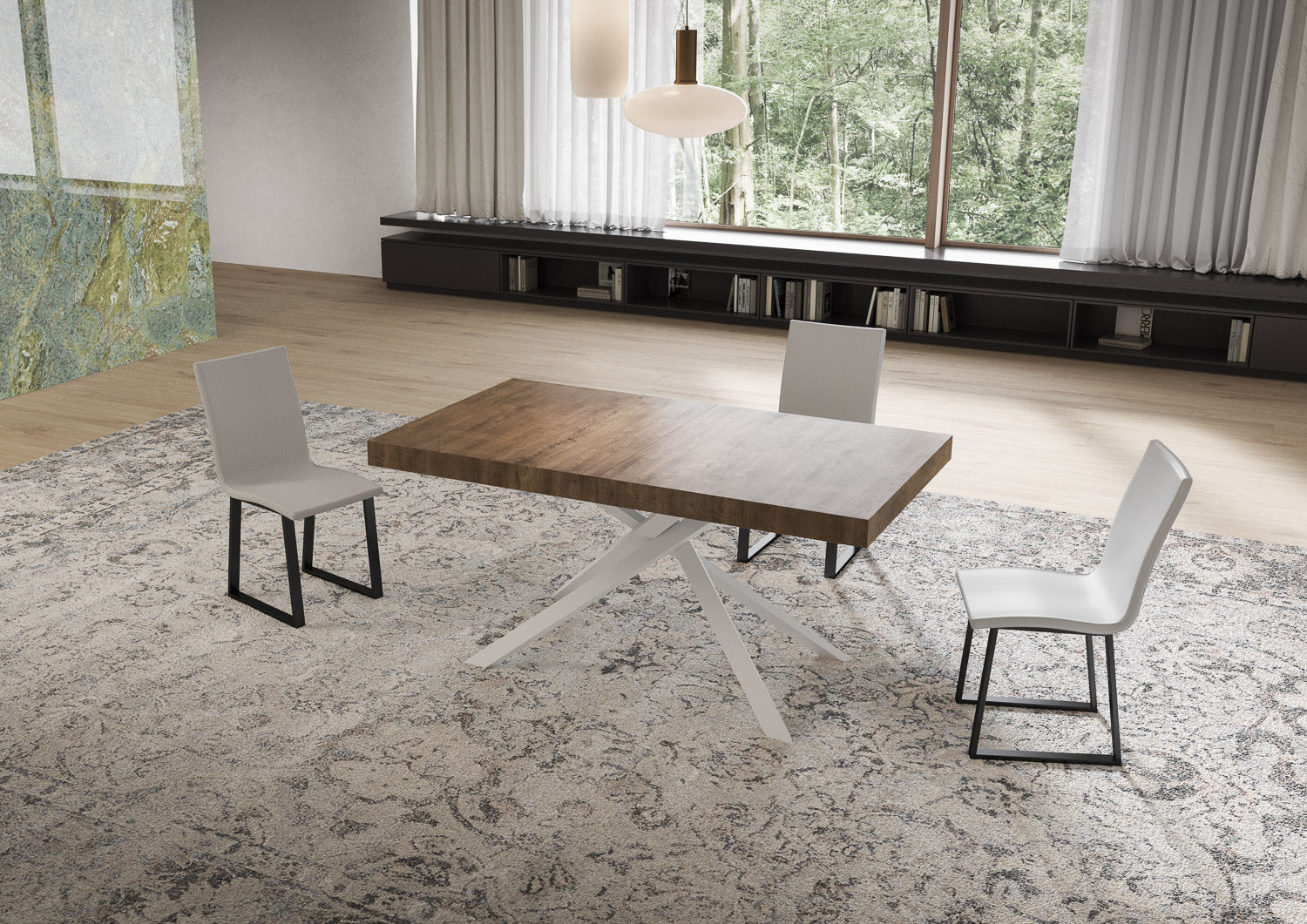 Tavolo allungabile 80x160/244 cm Niketis noce gambe bianche