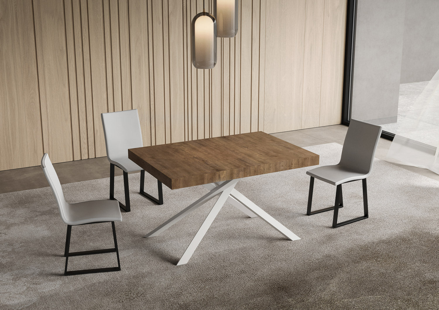 Tavolo allungabile 80x140/224 cm Niketis noce gambe bianche