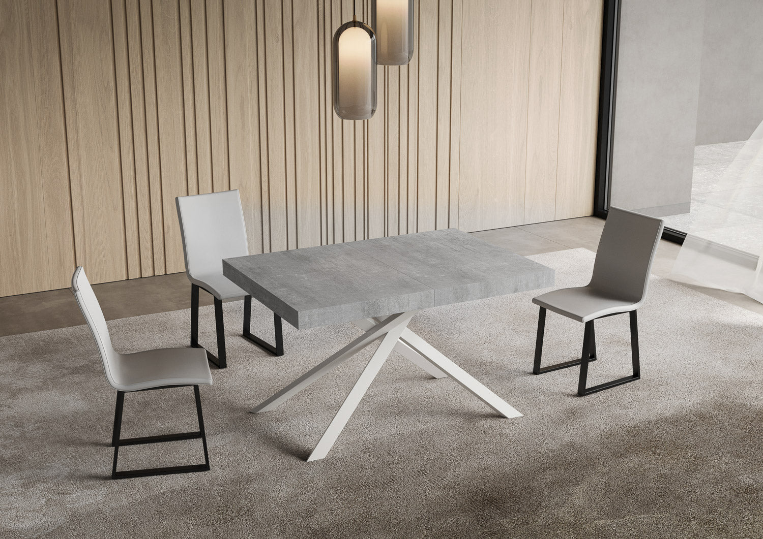 Tavolo allungabile 90x130/234 cm Niketis cemento gambe bianche