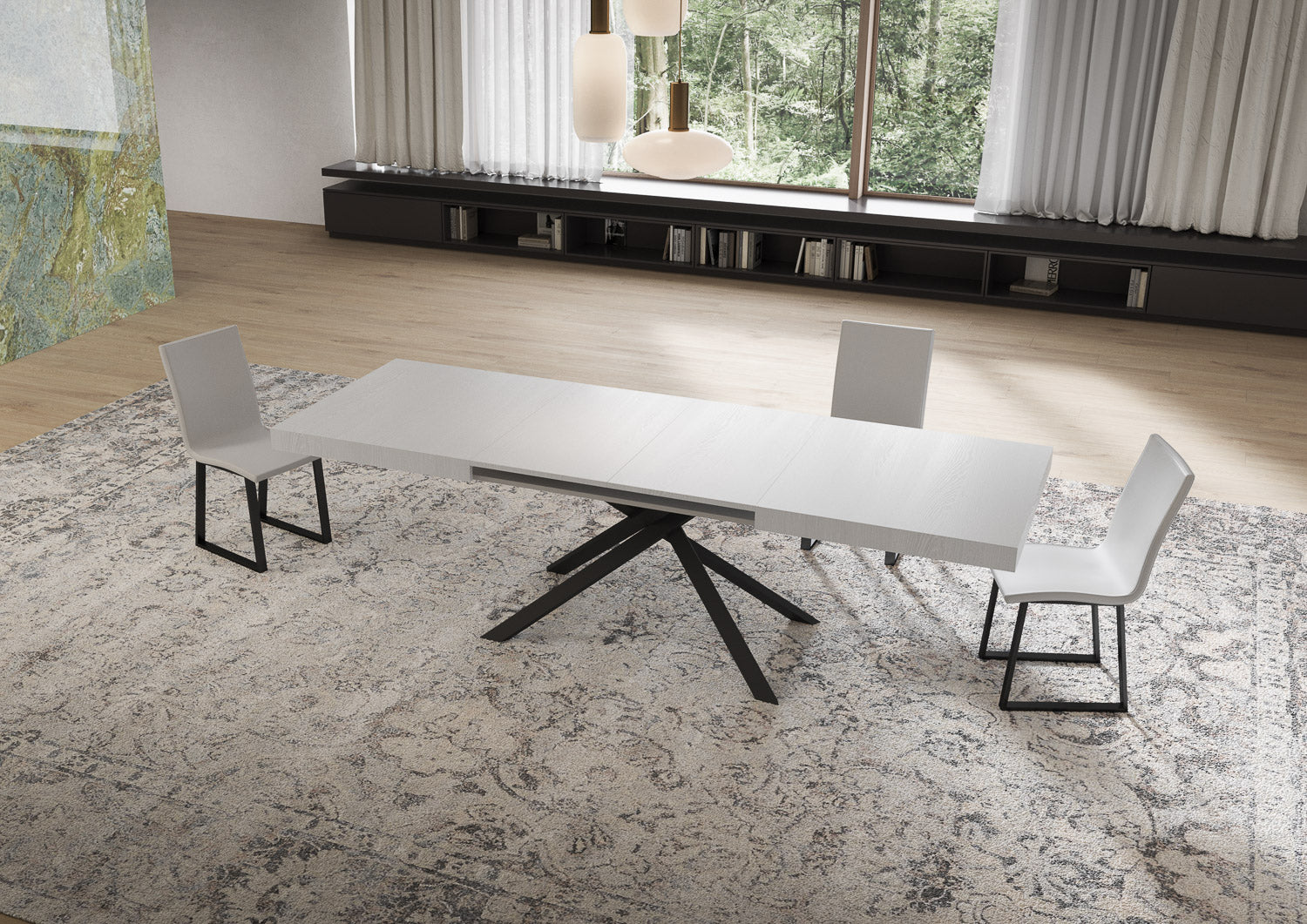 Tavolo allungabile 90x160/264 cm Niketis bianco frassino gambe antracite