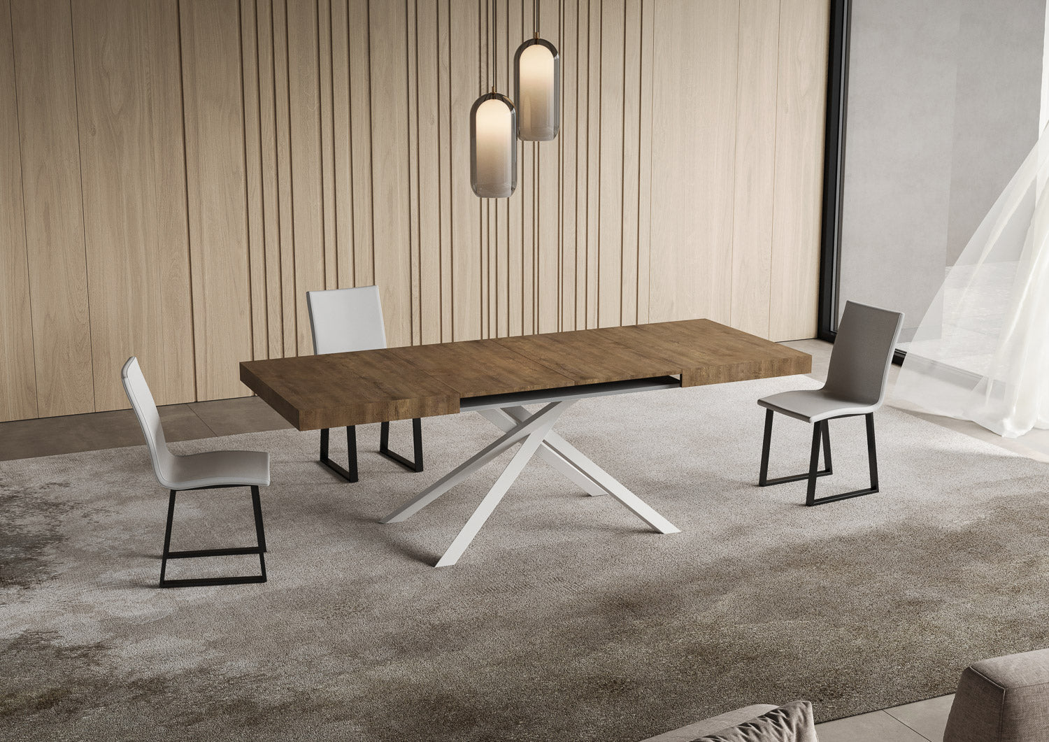 Tavolo allungabile 90x130/390 cm Niketis noce gambe bianche