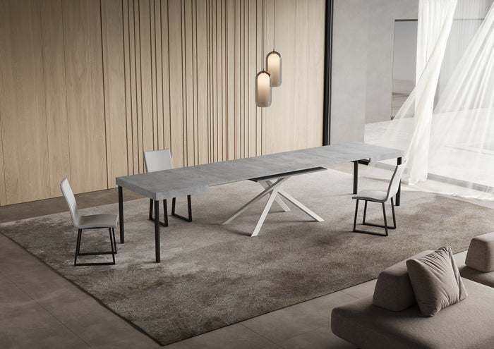 Tavolo allungabile 90x120/380 cm Niketis cemento gambe bianche