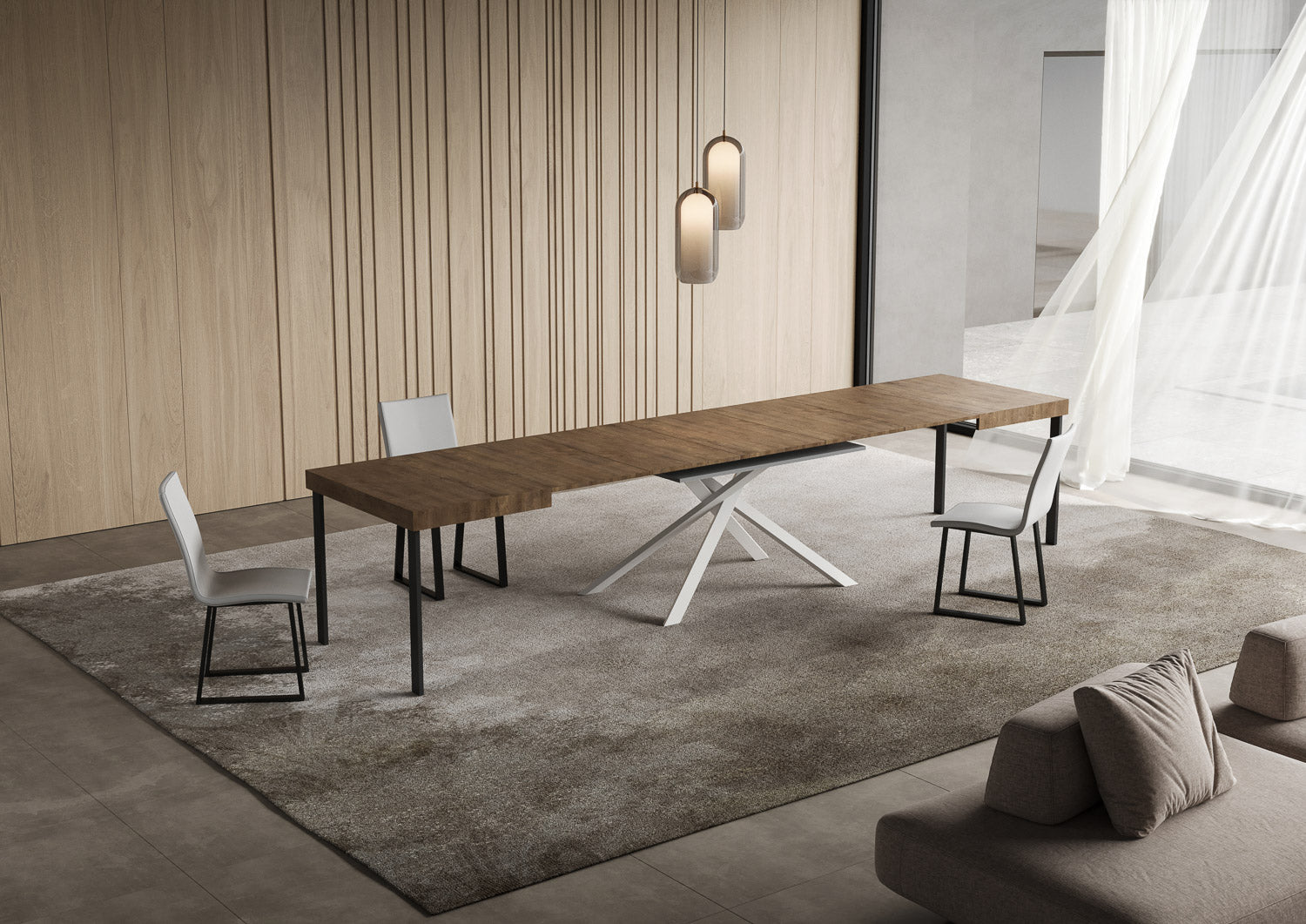 Tavolo allungabile 90x140/400 cm Niketis noce gambe bianche