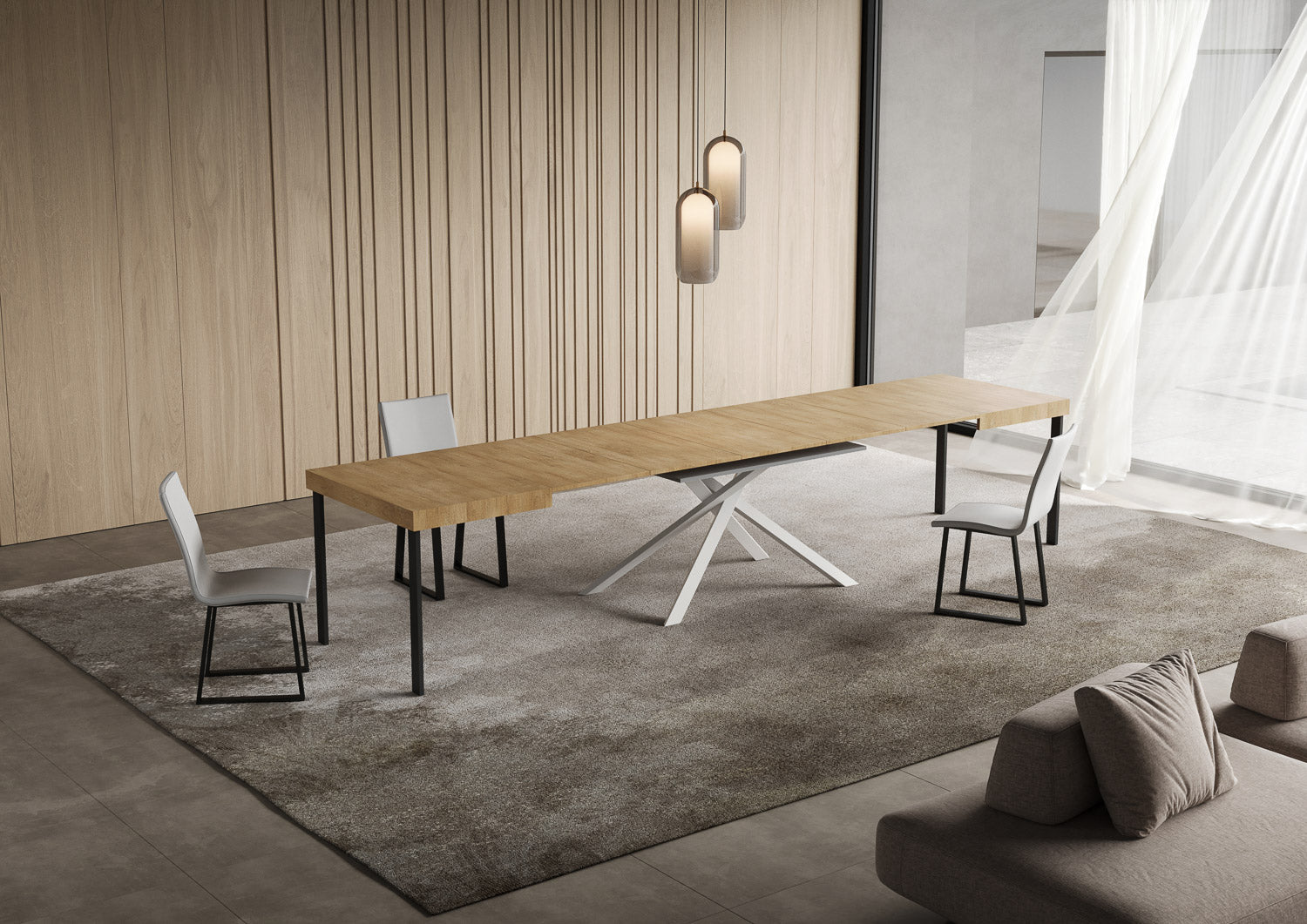 Tavolo allungabile 90x130/390 cm Niketis quercia natura gambe bianche