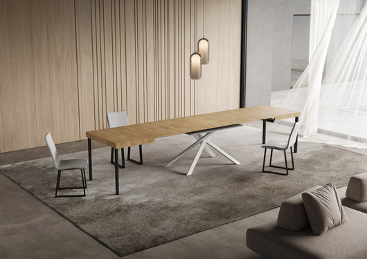 Tavolo allungabile 90x130/390 cm Niketis quercia natura gambe bianche