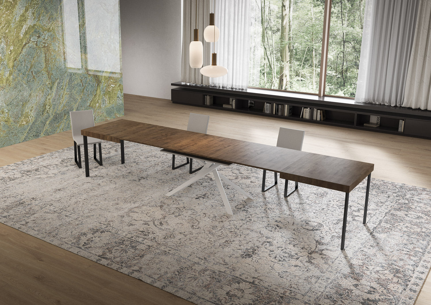 Tavolo allungabile 90x160/420 cm Niketis noce gambe bianche