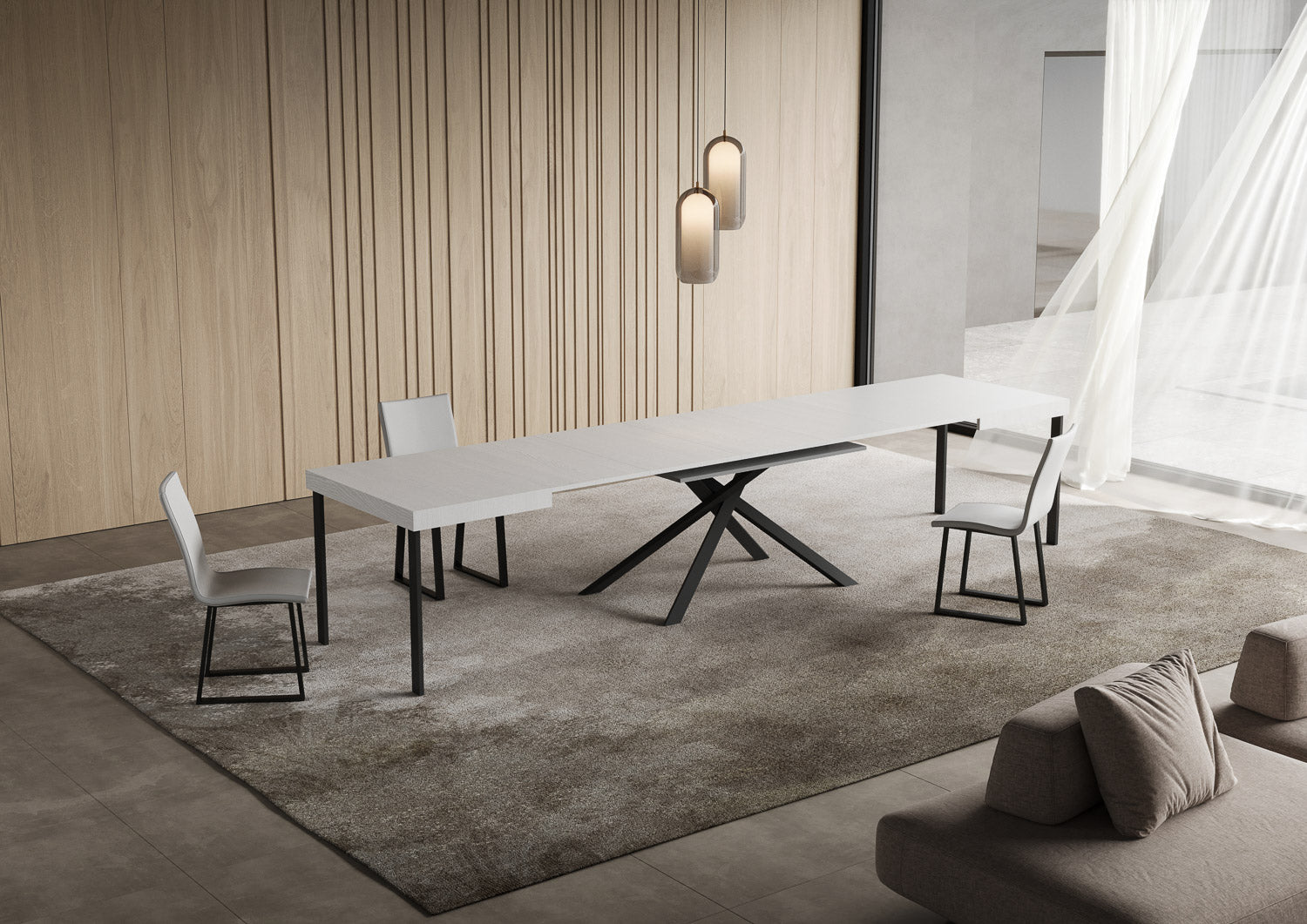 Tavolo allungabile 90x120/380 cm Niketis bianco frassino gambe antracite