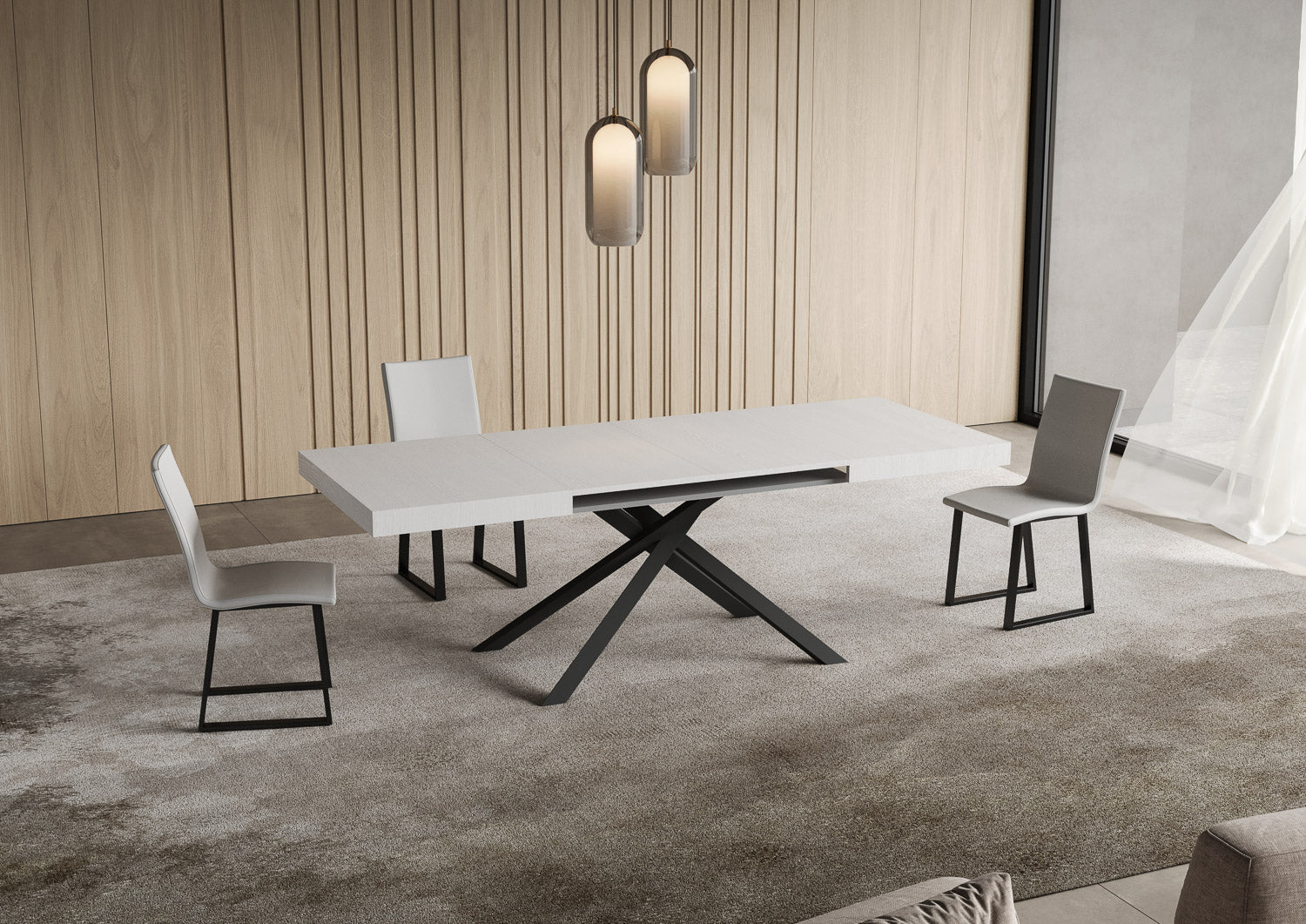 Tavolo allungabile 90x140/400 cm Niketis bianco frassino gambe antracite