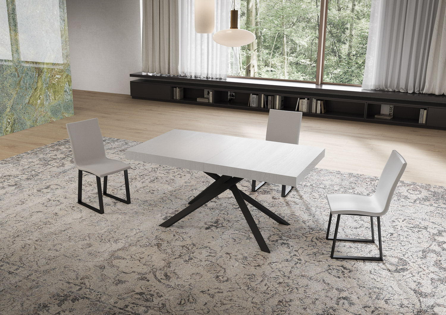 Tavolo allungabile 90x160/420 cm Niketis bianco frassino gambe antracite