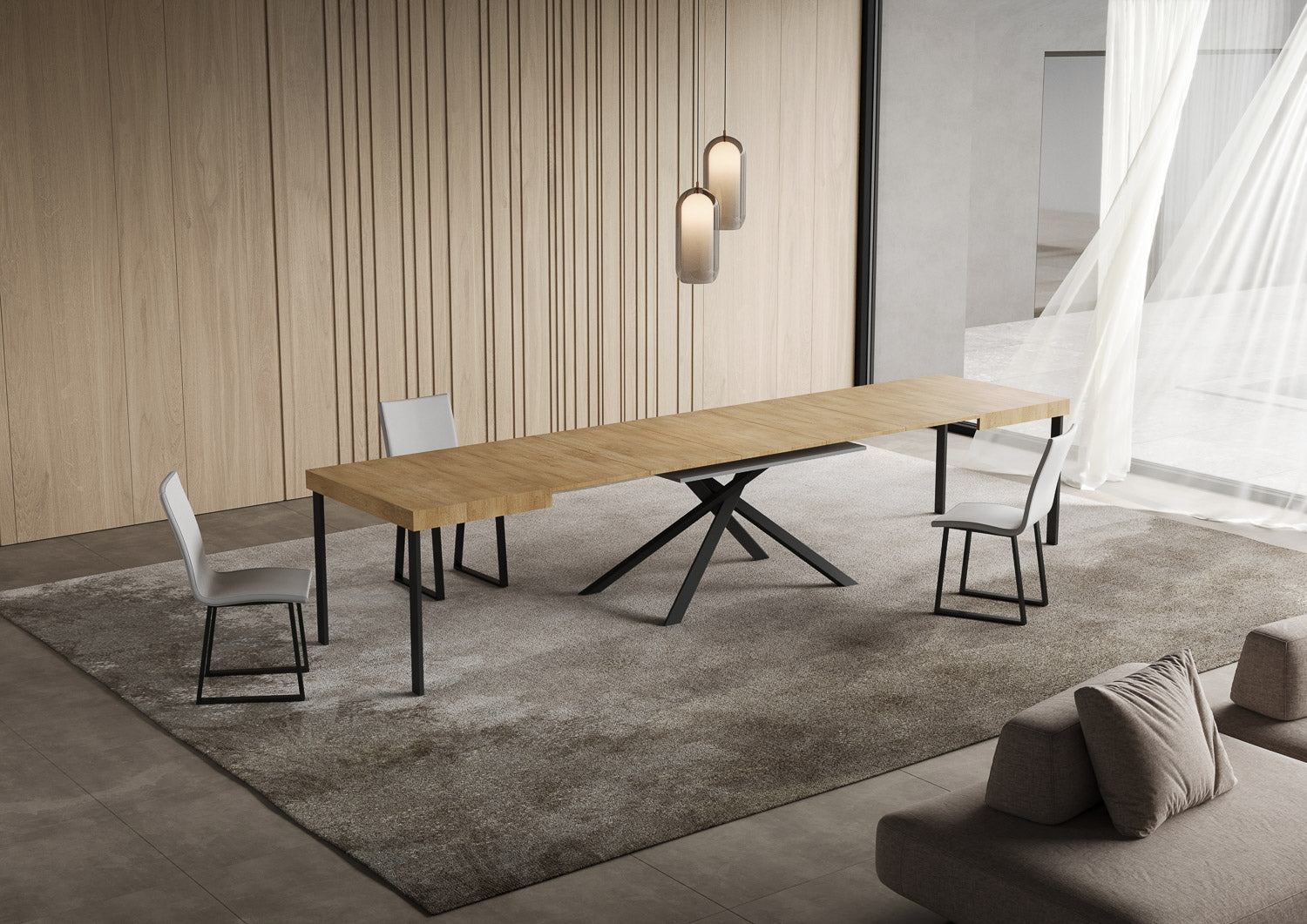 Tavolo allungabile 90x130/390 cm Niketis quercia natura gambe antracite