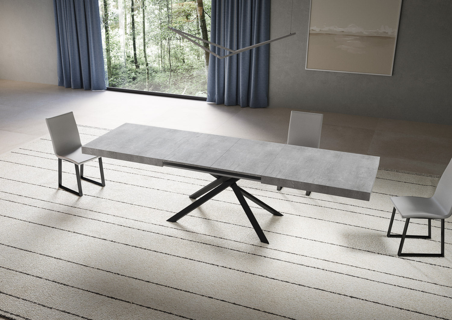 Tavolo allungabile 90x180/440 cm Niketis cemento gambe antracite