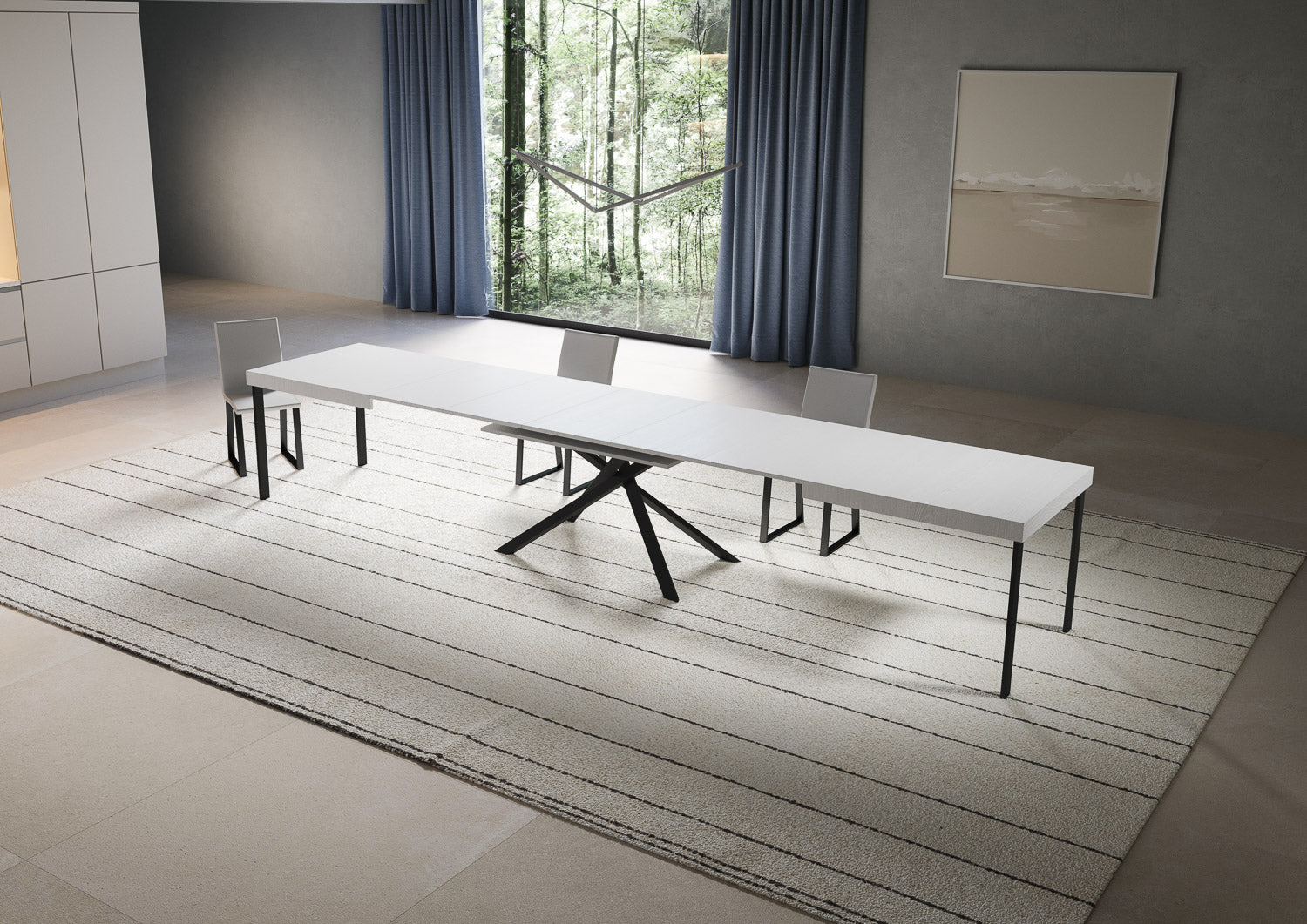 Tavolo allungabile 90x200/460 cm Niketis bianco frassino gambe antracite