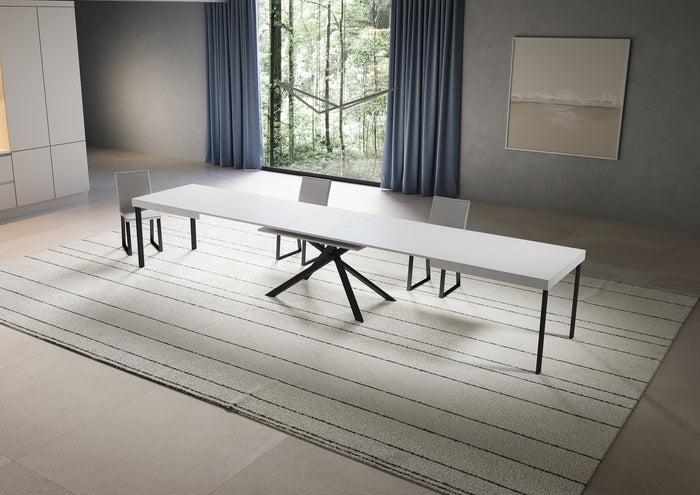 Tavolo allungabile 90x200/460 cm Niketis bianco frassino gambe antracite
