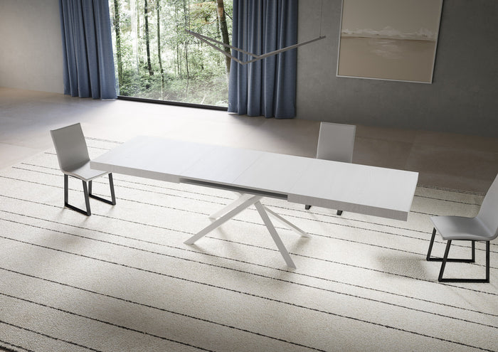 Tavolo allungabile 90x180/440 cm Niketis bianco frassino gambe bianche
