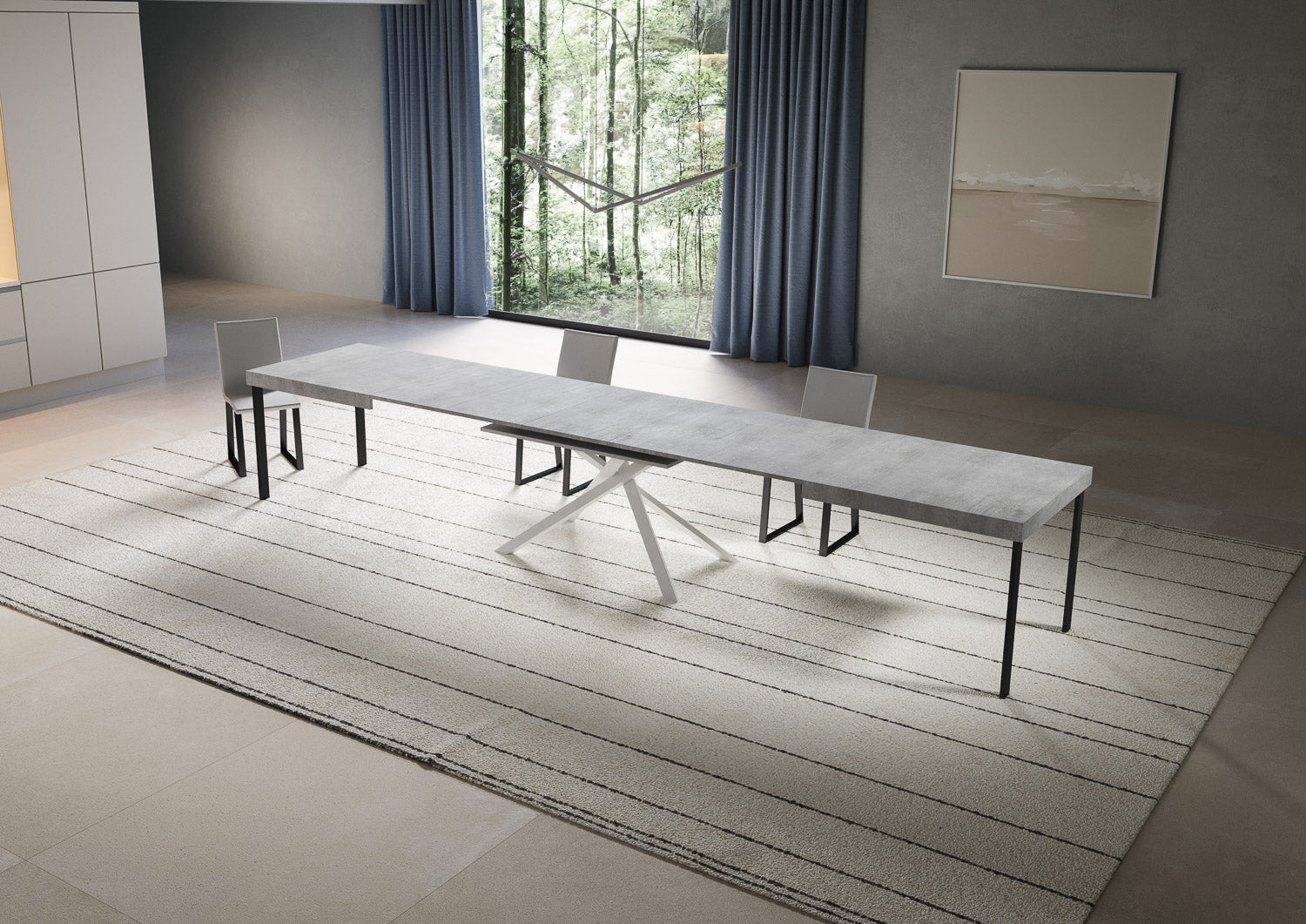 Tavolo allungabile 90x200/460 cm Niketis cemento gambe bianche