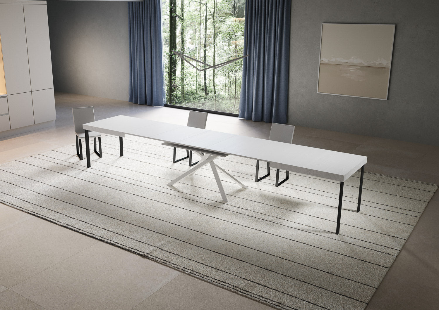 Tavolo allungabile 90x200/460 cm Niketis bianco frassino gambe bianche