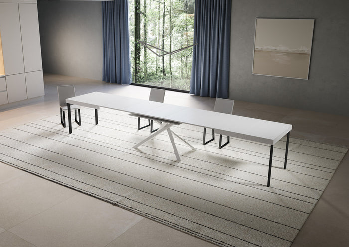 Tavolo allungabile 90x200/460 cm Niketis bianco frassino gambe bianche