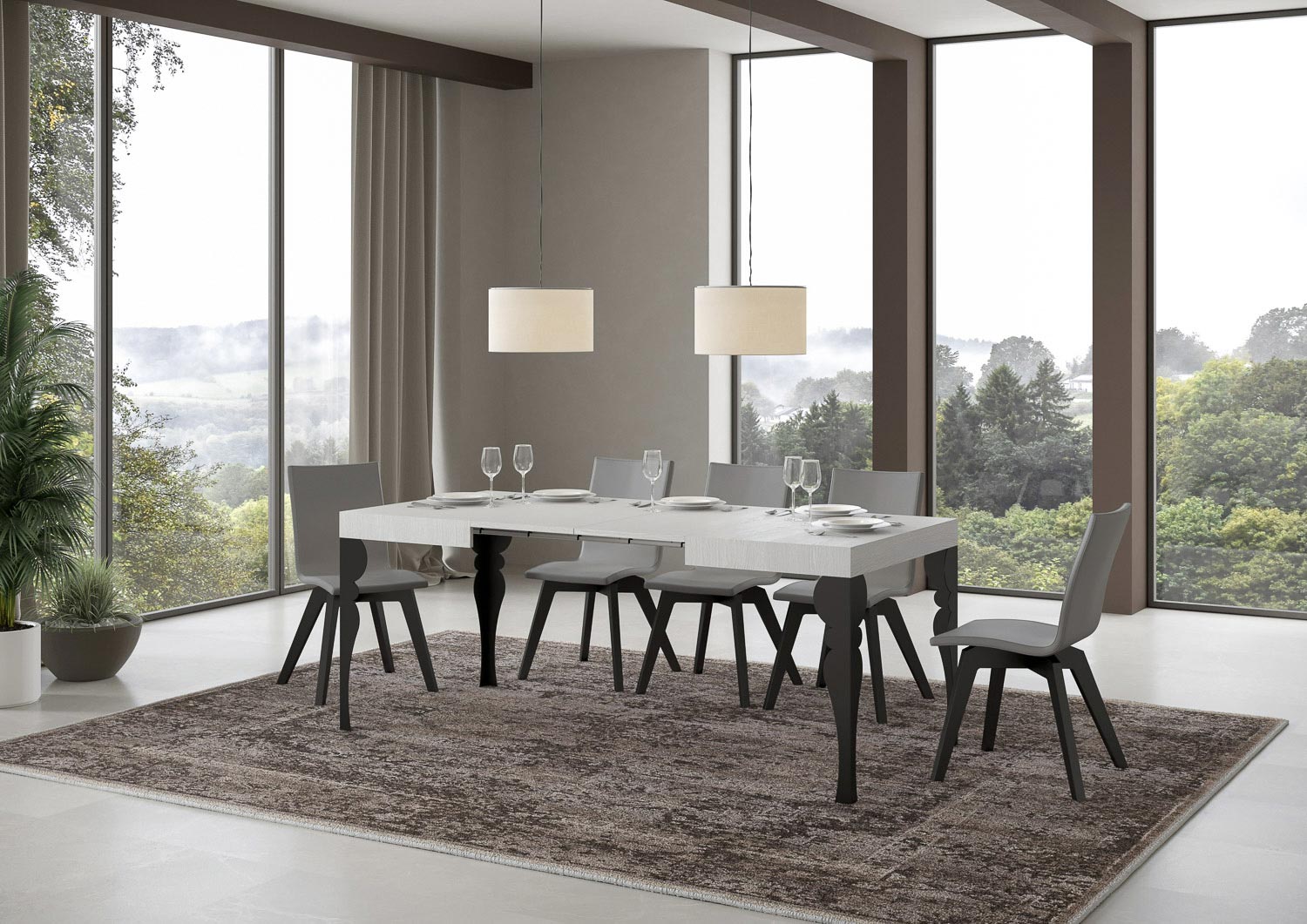 Tavolo allungabile 70x110/194 cm Paxor Bianco Frassino telaio Antracite