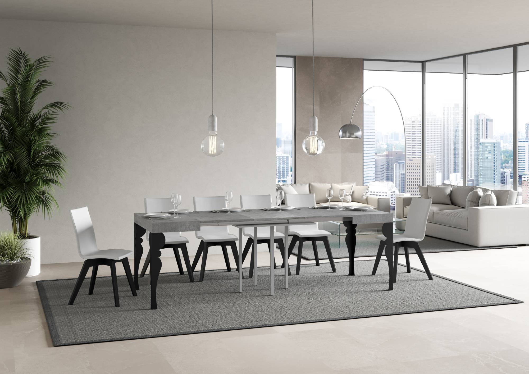 Tavolo allungabile 90x90/246 cm Paxor Cemento telaio Antracite