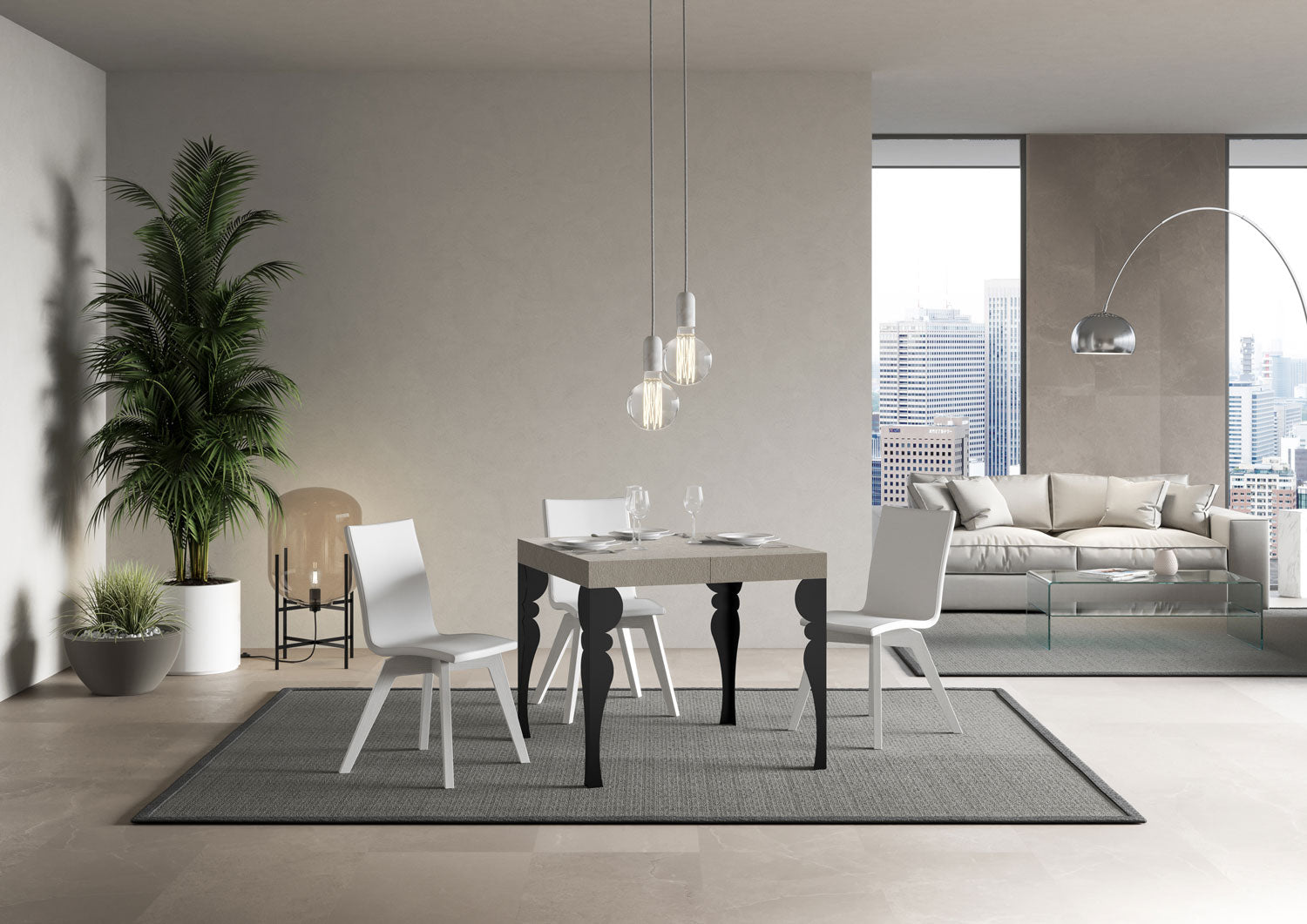 Tavolo allungabile 90x90/246 cm Paxor Premium cashmere gambe antracite