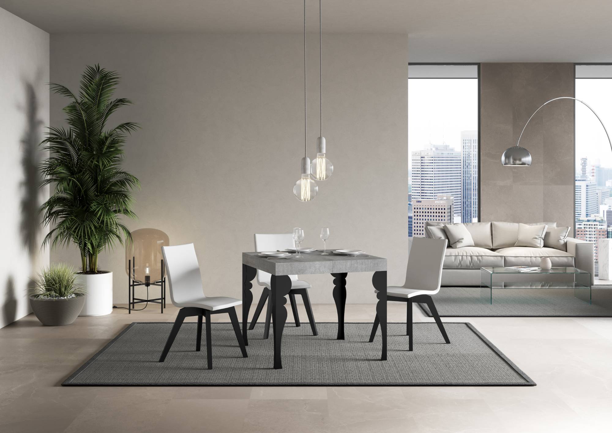 Tavolo allungabile 90x90/246 cm Paxor Premium Cemento telaio Antracite