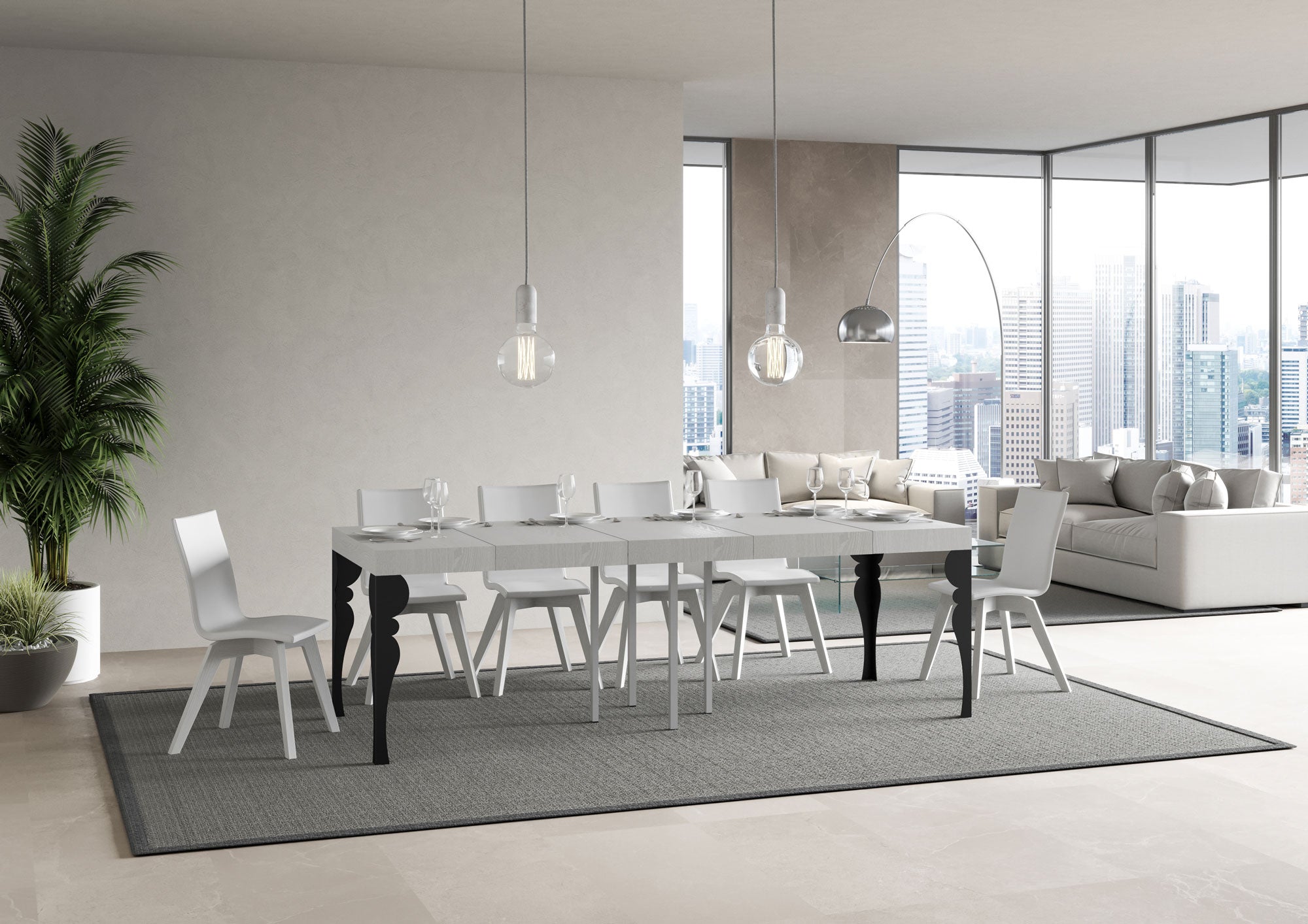 Tavolo allungabile 90x90/246 cm Paxor Premium Bianco Frassino telaio Antracite