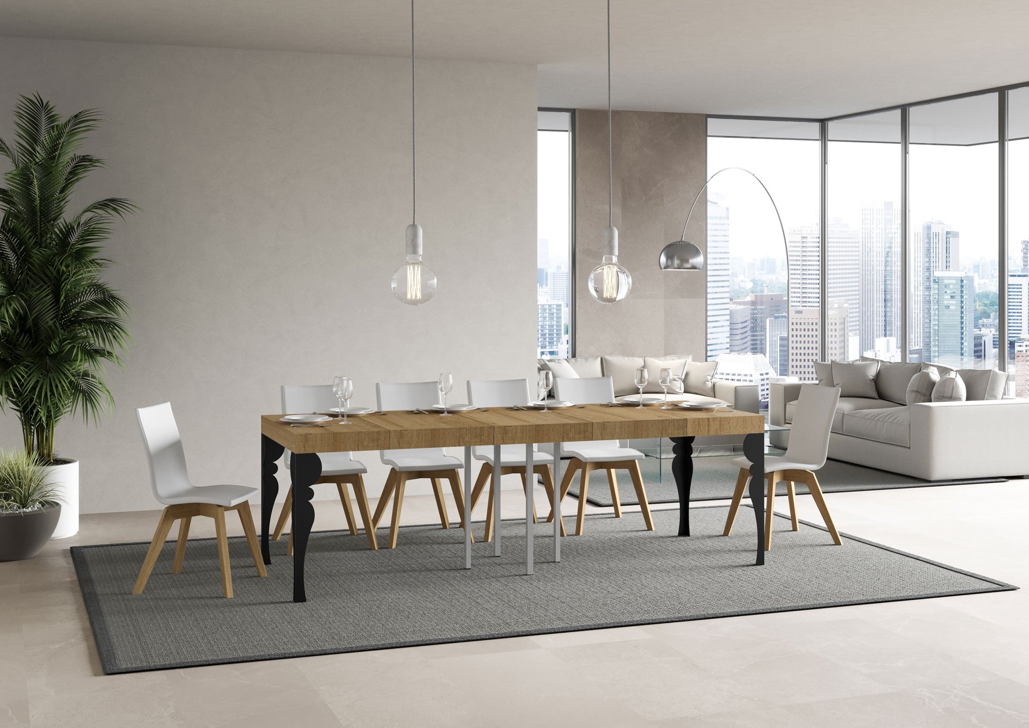 Tavolo allungabile 90x90/246 cm Paxor Premium Quercia Natura telaio Antracite