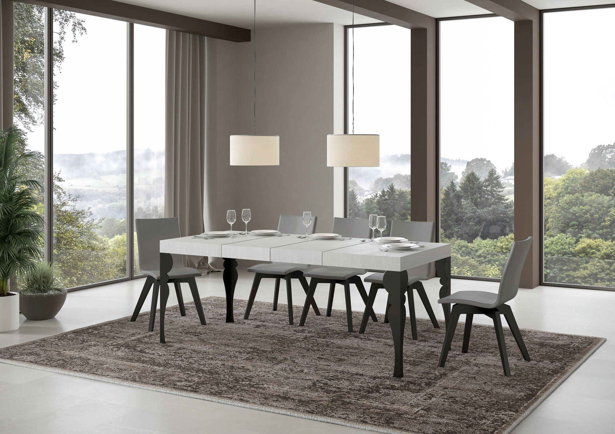 Tavolo allungabile 90x140/400 cm Paxor Premium bianco frassino telaio Antracite