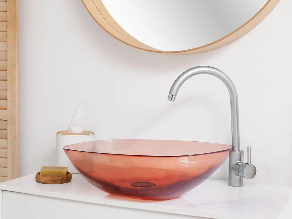 Lavabo da appoggio Superficie solida rosso 340 x 360 mm Lavello da bagno semitrasparente
