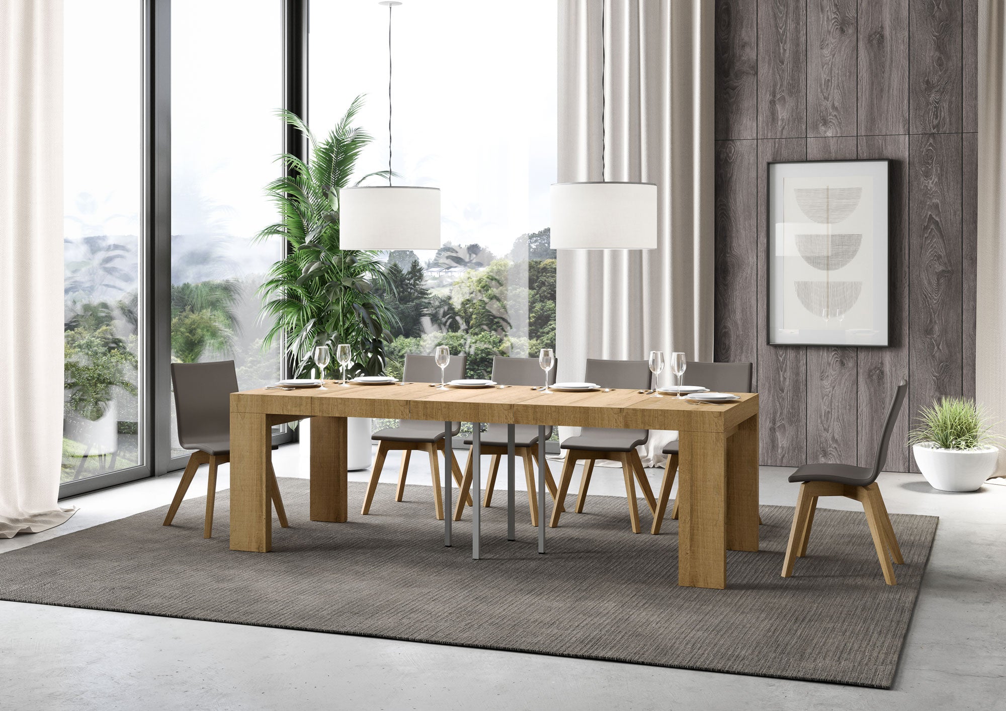 Tavolo allungabile 90x90/246 cm Roxel Premium Quercia Natura