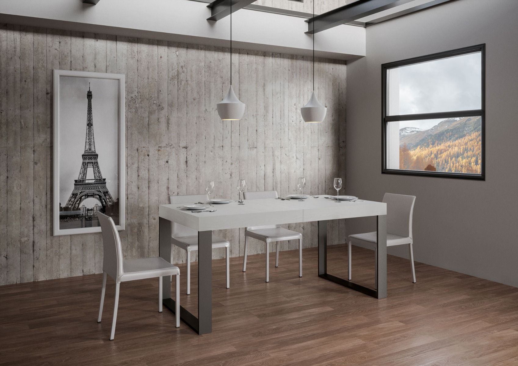 Tavolo allungabile 90x140/400 cm Tekno Premium bianco frassino telaio Antracite