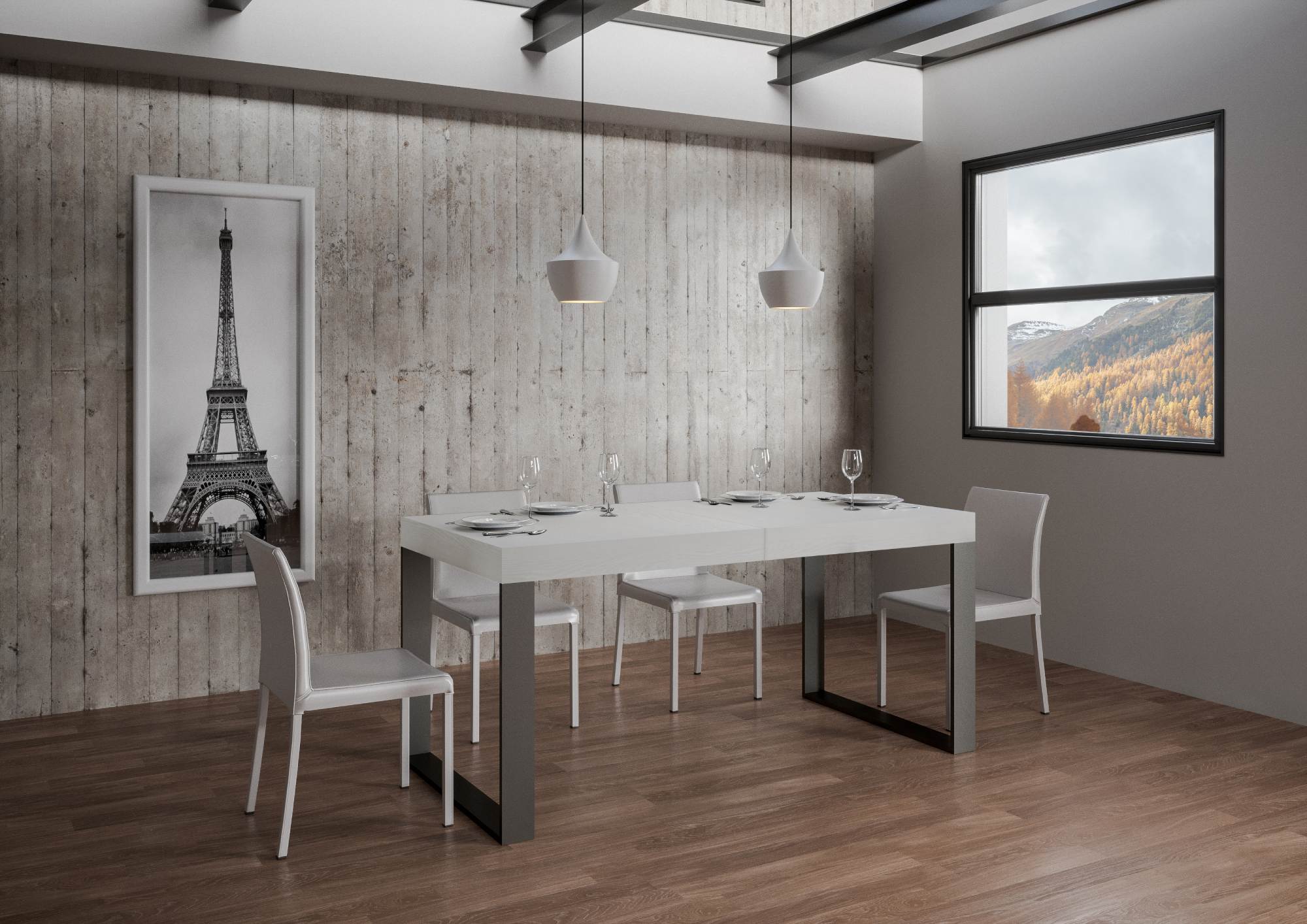 Tavolo allungabile 90x180/284 cm Tekno Premium Bianco Frassino telaio Antracite