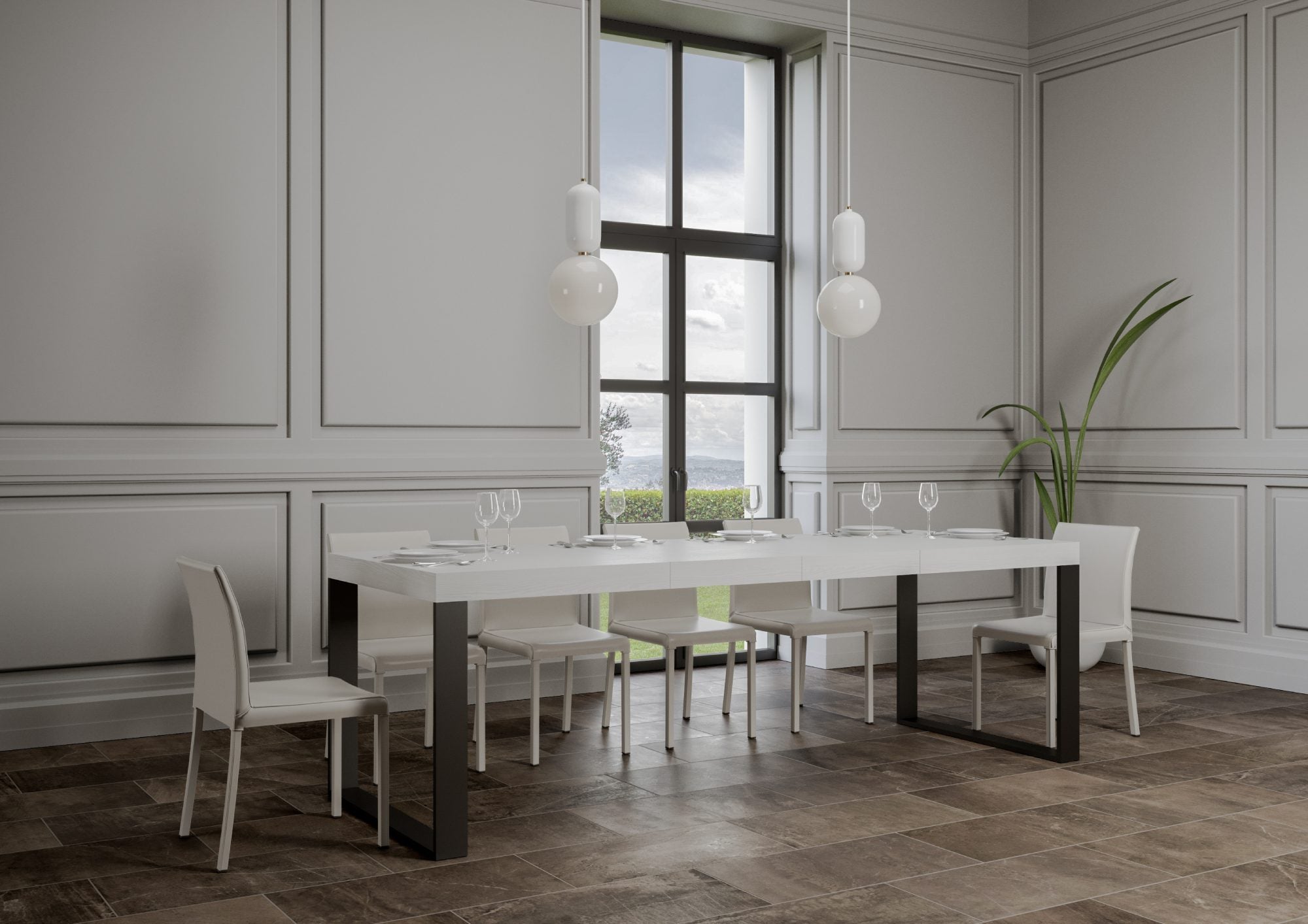 Tavolo allungabile 90x180/284 cm Tekno Premium Bianco Frassino telaio Antracite