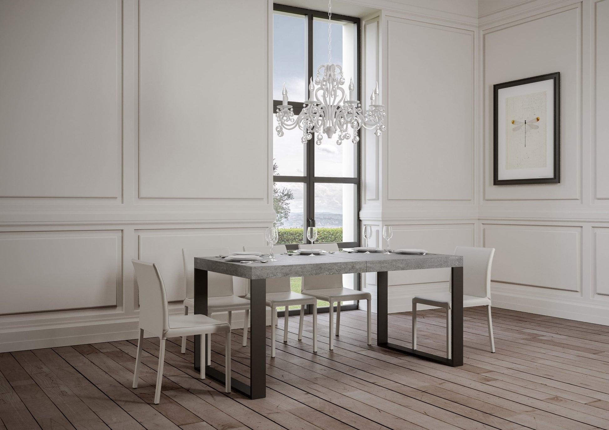 Tavolo allungabile 90x200/304 cm Tekno cemento telaio Antracite