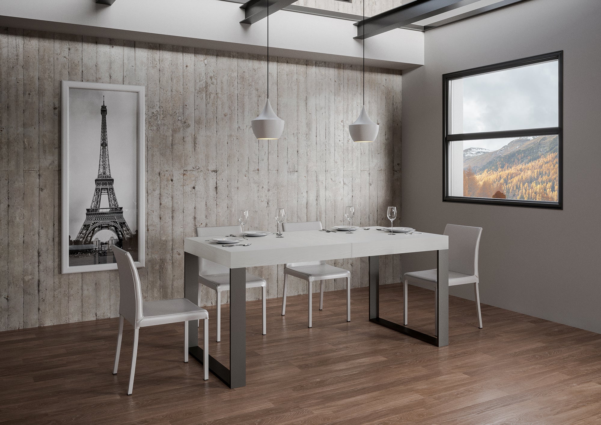 Tavolo allungabile 90x200/460 cm Tekno bianco frassino telaio Antracite