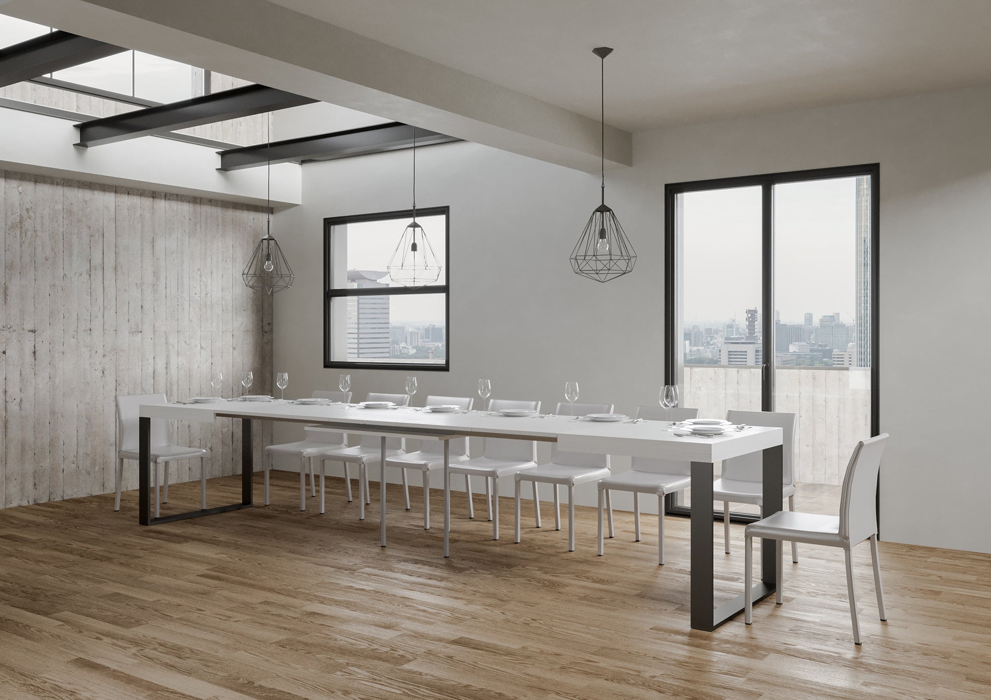 Tavolo allungabile 90x140/400 cm Tekno bianco frassino telaio Antracite