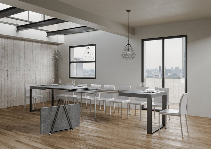 Tavolo allungabile 90x200/460 cm Tekno cemento telaio Antracite