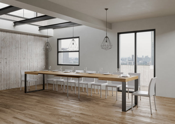 Tavolo allungabile 90x130/390 cm Tekno Quercia Natura telaio Antracite