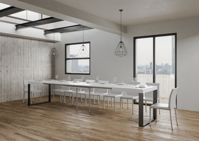 Tavolo allungabile 90x130/390 cm Tekno Bianco Frassino telaio Antracite