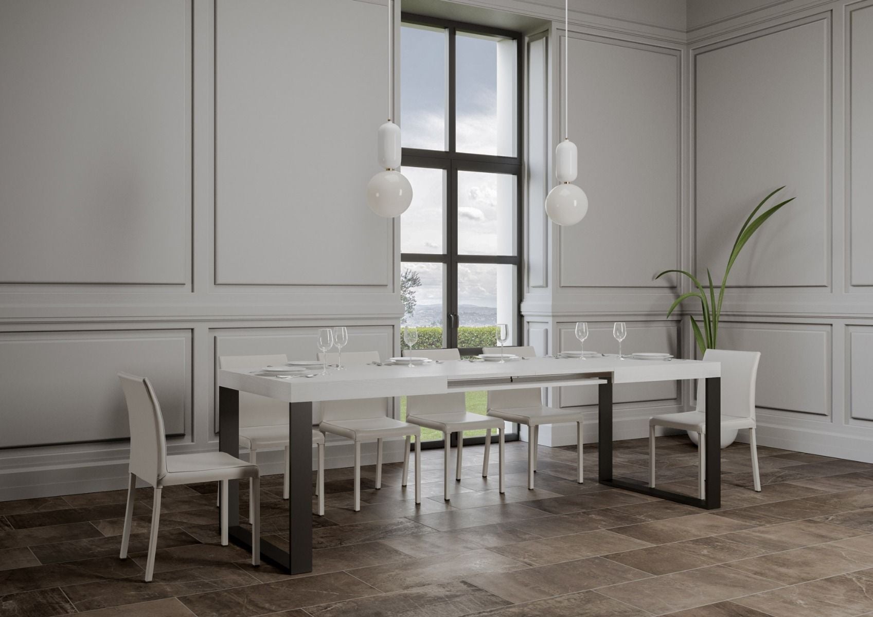 Tavolo allungabile 90x160/420 cm Tekno Bianco Frassino telaio Antracite