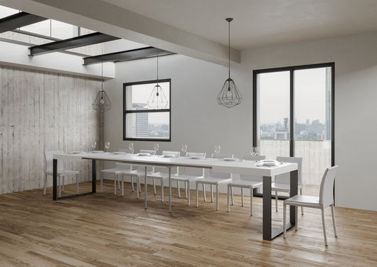 Tavolo allungabile 90x160/420 cm Tekno Bianco Frassino telaio Antracite