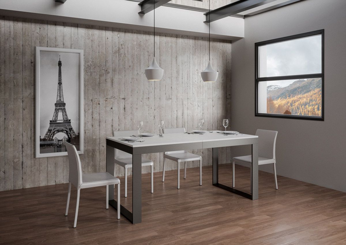 Tavolo allungabile 90x180/440 cm Tekno Evolution Bianco Frassino telaio Antracite
