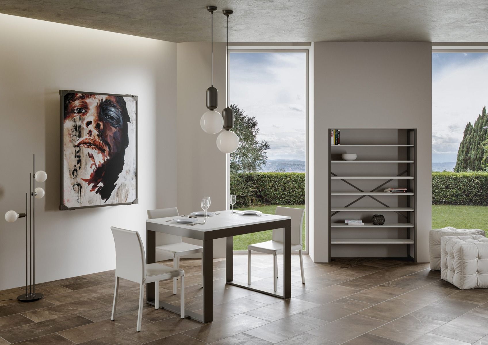 Tavolo allungabile 90x120/380 cm Tekno Evolution Bianco Frassino telaio Antracite