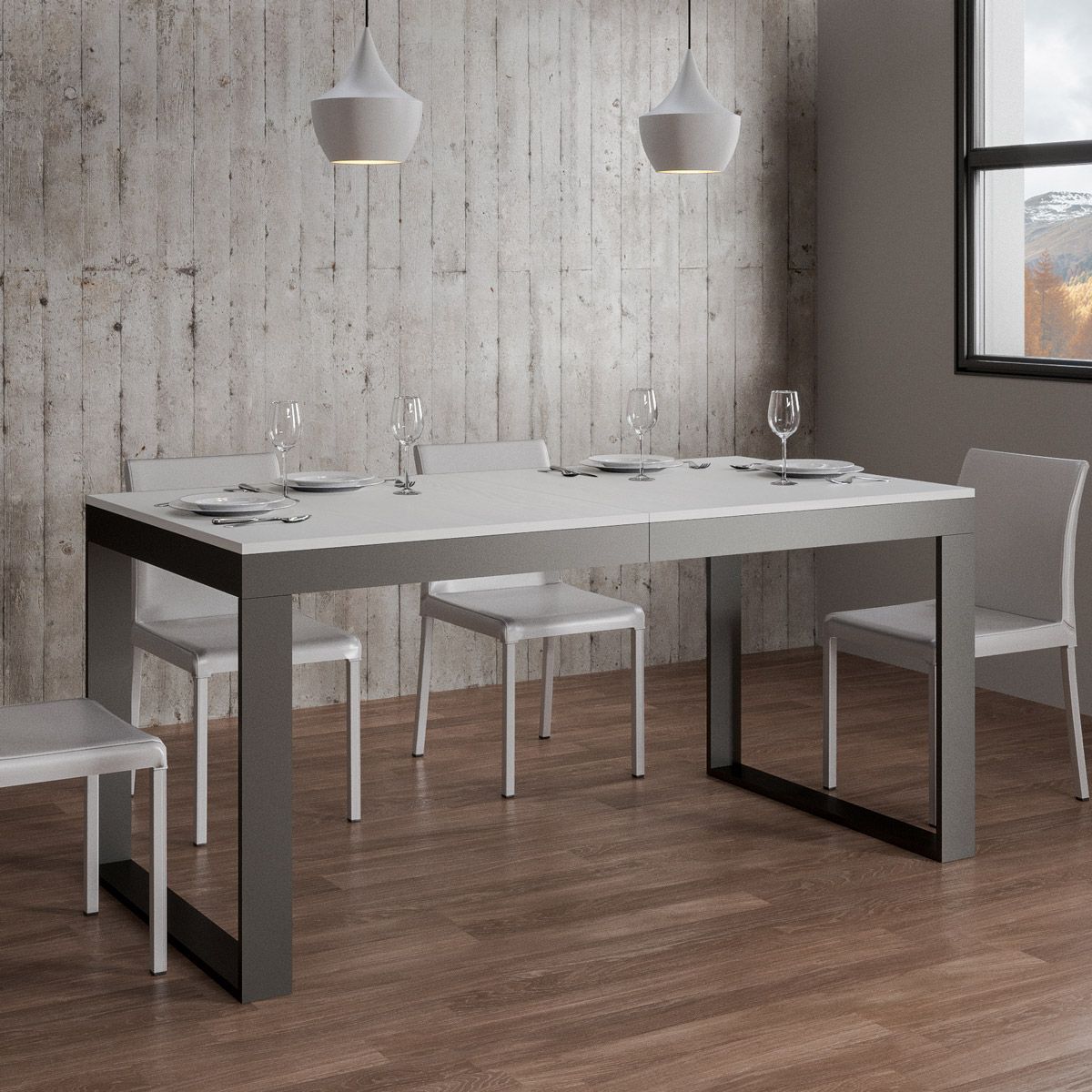 Tavolo allungabile 90x160/420 cm Tekno Evolution Bianco Frassino telaio Antracite
