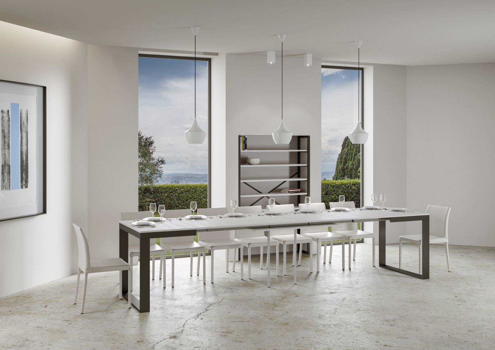 Tavolo allungabile 90x120/380 cm Tekno Evolution Bianco Frassino telaio Antracite