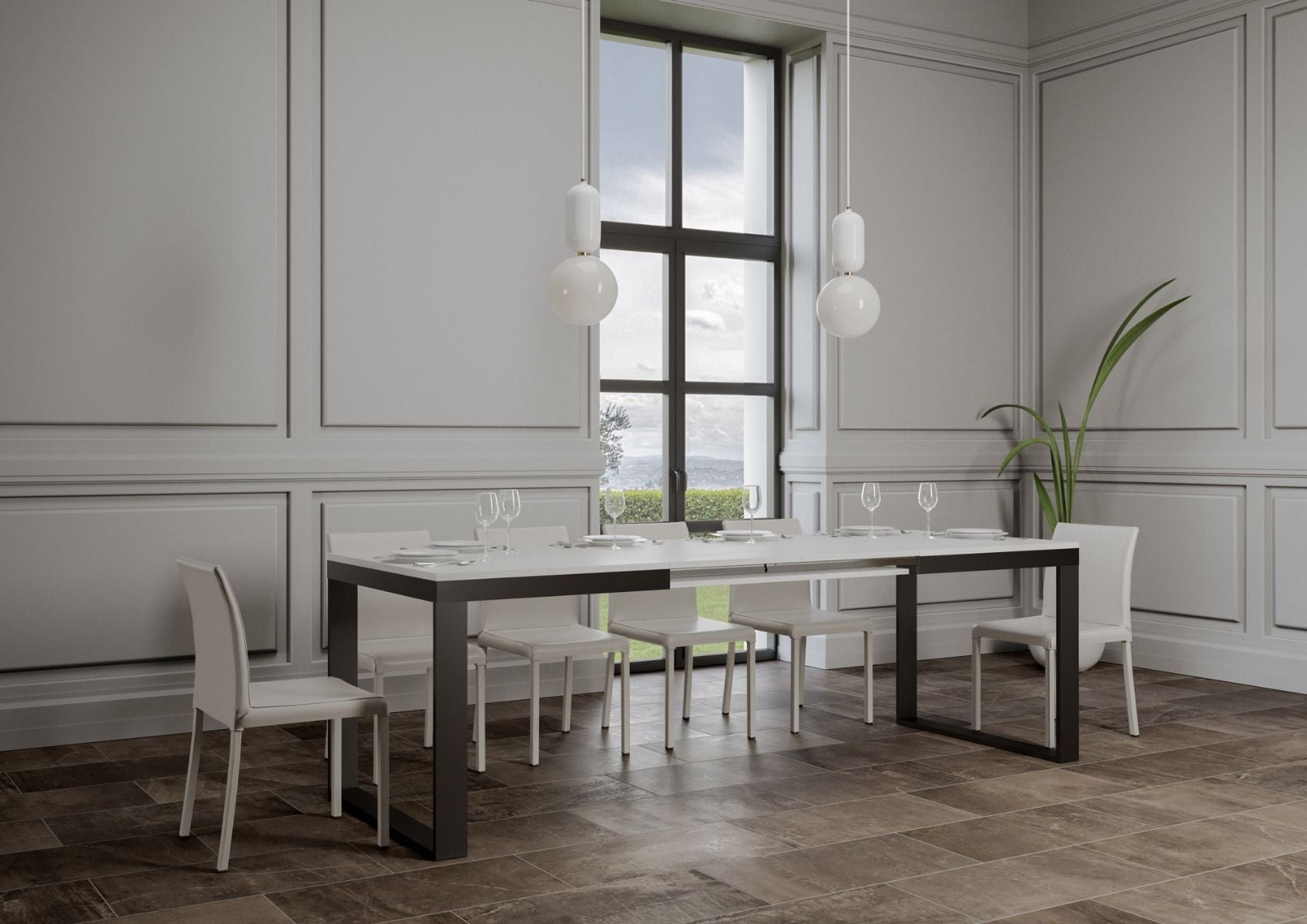 Tavolo allungabile 90x160/420 cm Tekno Evolution Bianco Frassino telaio Antracite