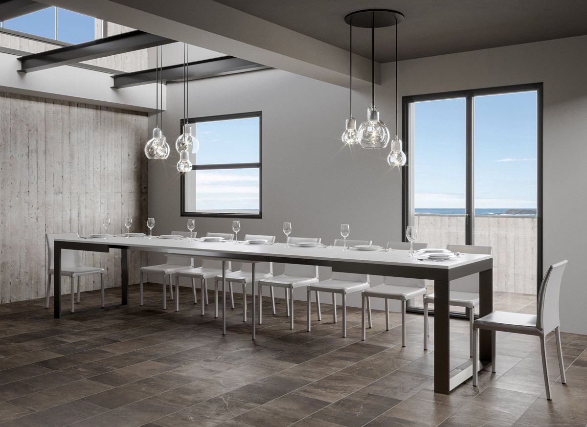 Tavolo allungabile 90x160/420 cm Tekno Evolution Bianco Frassino telaio Antracite
