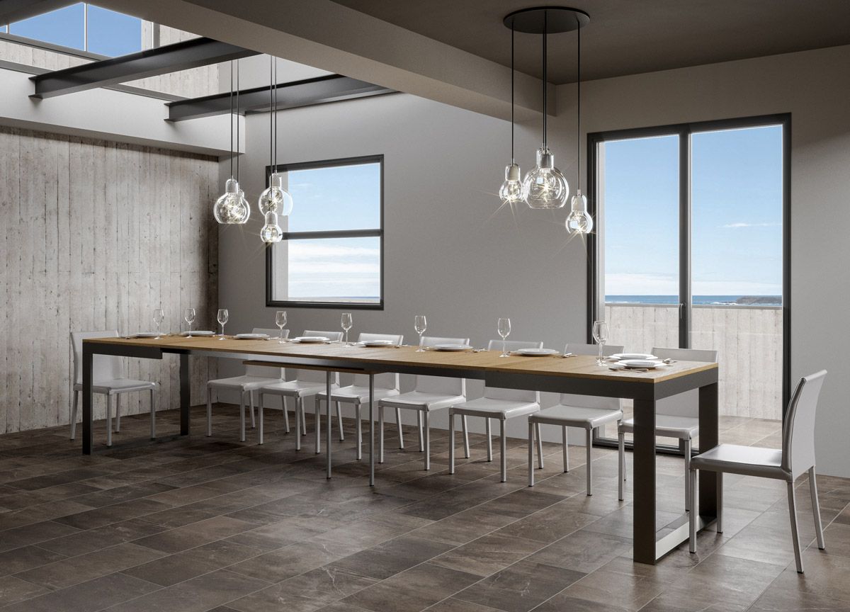 Tavolo allungabile 90x160/420 cm Tekno Evolution Quercia Natura telaio Antracite