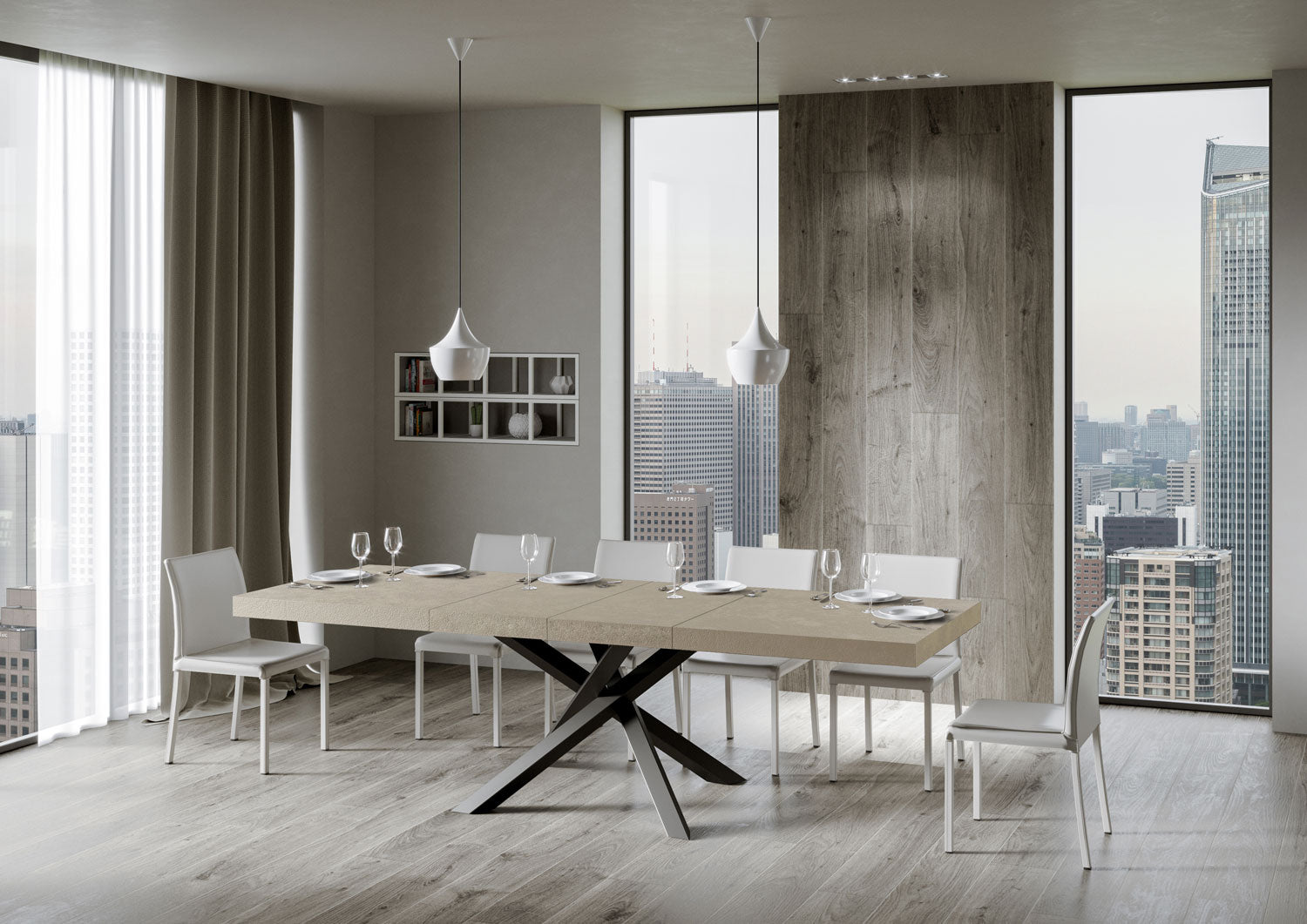 Tavolo allungabile 90x200/460 cm Volta Premium cashmere gambe antracite