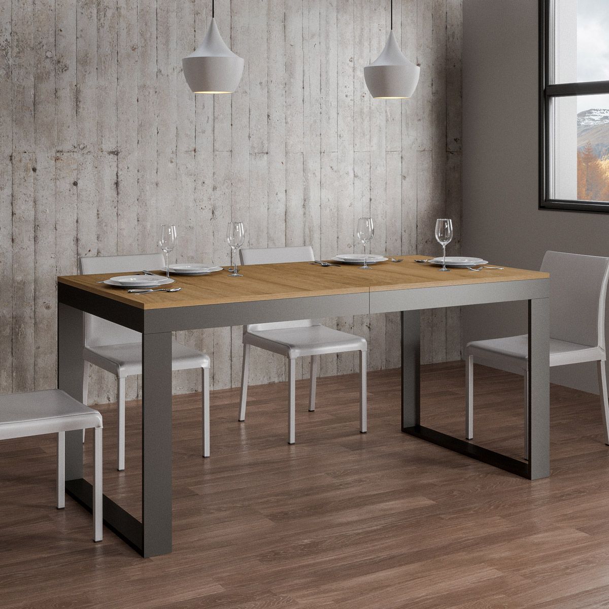 Tavolo allungabile 90x180/440 cm Tekno Evolution Quercia Natura telaio Antracite